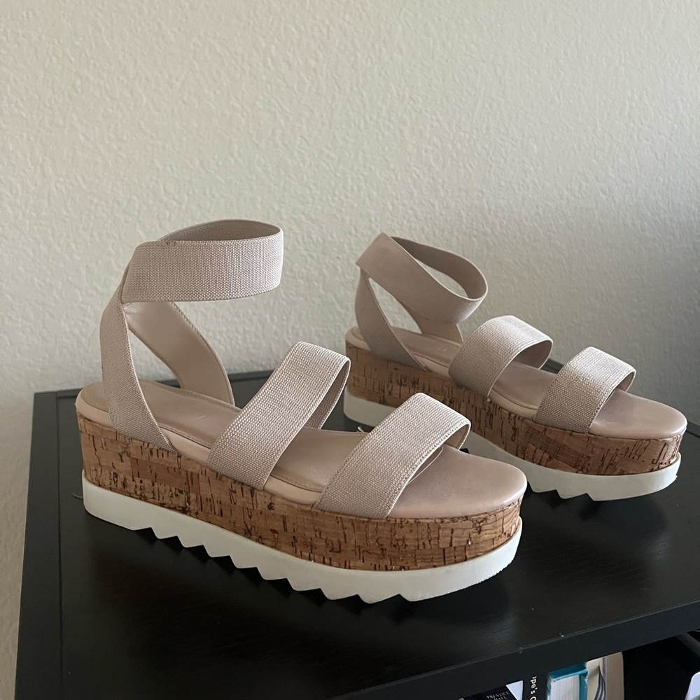 Steve Madden: Bandi Elastic Cork Platform Wedge Sandals